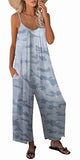 Blue Camouflage Casual Sleeveless Strap Loose Adjustable Jumpsuits Stretchy Long Pants Romper with Pockets - SNUGWIND | Women's Romper & Jumper Suit