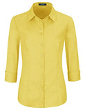 Yellow Sleeve Womens Slim-Fit Long Sleeve Stretchy Button Down Collar Office Formal Casual Shirt Blouse - EZEN | Women's Tops and Blouses