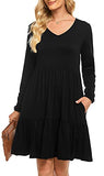 Berydress Wedding Guest Dresses for Women Casual Fall Long Sleeve Tiered Cotton Loose Babydoll Black Dresses with Pockets | Women's Casual Dresses