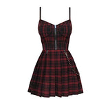 Ruibbit Spring Autumn Preppy Style Gothic Girls Sexy Sling Dress Red Balck Pleated Plaid Women Sleeveless Mini Short Dresses | Women's Casual Dresses
