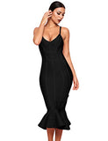 Women's Mermaid Spaghetti Strap V Neck Bodycon Midi Cocktail Bandage Dress