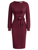 Wine Red Women's Bodycon Pencil Dress Office Wear To Work Dresses With Pocket Belt Jasambac | Women's Work Dresses