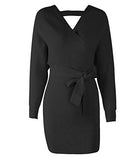 Mansy Women's Sexy Cocktail Batwing Long Sleeve Backless Mock Wrap Knit Sweater Mini Dress