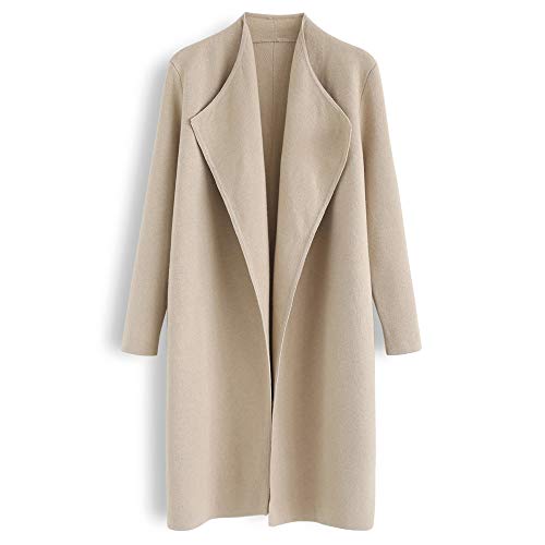 Women s Classy Light Tan Open Front Knit Coat Cardigan Original Brand