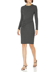 Daily Ritual Women's Rayon-Spandex Fine Rib Standard-Fit Long-Sleeve Crewneck Draped Dress | Women's Casual Dresses