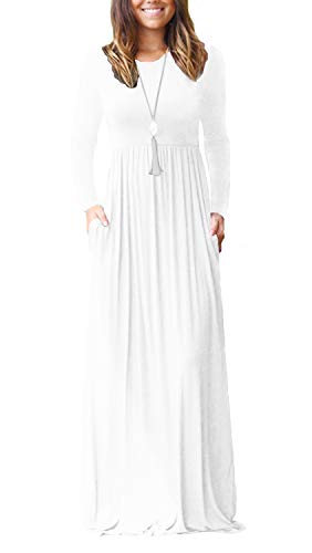 Women's Long Sleeve Loose Plain Maxi Dresses Casual Long Dresses With Pockets