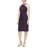 Aubergine Women's Short Sheath Slimming Stretch Halter Neck Dress - Alex Evenings | Women's Club Dresses