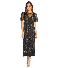 Adrianna Papell Women's Flutter Beaded Ankle Dress