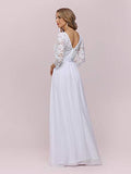 Women's Lace Round Neck Long Sleeve Simple Chiffon Wedding Dress 7412-eh | Women's Evening Gowns