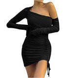 Ladies Summer Solid Color Asymmetrical Full Knee-Length Mesh Dress Bodycon Dress Office Wear for Casual Club Cocktail Evening Gowns Work UK Size 8-26 | Women's Work Dresses