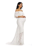Women's Off Shoulder Ruffles Lace Gown Maxi Photography Baby Shower Dress | Women's Lace Dresses