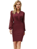 Women Bodycon Dress Dot Long Sleeves V-Neck Hips-Wrapped Party Cocktail Dress