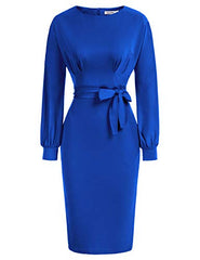 Royal Blue Women's Bodycon Pencil Dress Office Wear To Work Dresses With Pocket Belt Jasambac