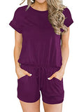Purple Summer Crewneck Casual Loose Short Sleeve Jumpsuit Rompers One Piece Pajamas Loungewear with Pockets - ANRABESS | Women's Romper & Jumper Suit