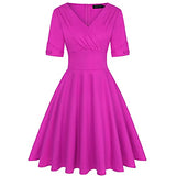 Women's 1950s Vintage Wrap V Neck Half Sleeve Retro Cocktail Swing Dress Plain A-line Dresses