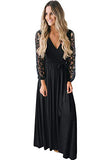 Womens Vintage Floral Lace Long Sleeve Faux Wrap V Neck Party Long Maxi Dress