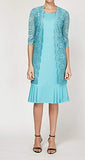 Women's Scallop Trim Lace Duster Jacket Dress with Necklace and Pleating at Hem Mother of The Bride | Women's Work Dresses