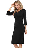 Women's Work Dress V-Neck Business Dress Slim Bodycon Pencil Dress | Women's Work Dresses
