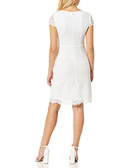 Women's Corey Plunging Mix Media Cap Sleeve A-line Midi Dress | Women's Lace Dresses