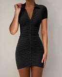 Women's Sexy Short Sleeve Ruched Button Down Night Out Mini Club Dress