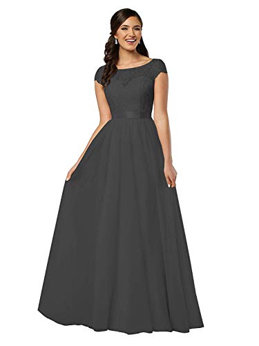 Lamosi Lace Bodice Long Bridesmaid Dress Cap Sleeve Chiffon Evening Dr –  Original Brand