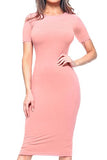 Women's Short Sleeve Midi Bodycon Dress - Crew Neck Fitted Dress with Plus Size Options | Women's Work Dresses