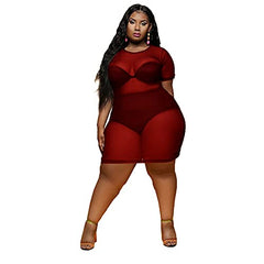 Summer Dresses for Women, Ladies's Sheer Mesh Swimsuit Plus Size Short Sleeve Dress Casual Sexy Night Party Elegant UK Size