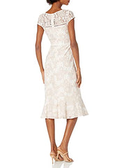 Women's Two Tone Lace Flounce Dress With Cap Sleeves