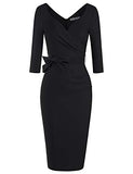 MUXXN Women's Classic Retro V Neck Half Sleeve Sheath Formal Juniors Dress