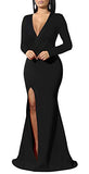 Women's Sexy Long Sleeve V Neck Wrap Side Split Bodycon Cocktail Party Maxi Dress | Women's Maxi Dresses