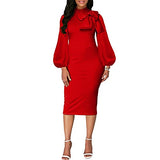 Women's Bodycon Pencil Dress Business Long Sleeve Elegant Bow Knot Work Office Cocktail Party Sheath Dresses | Women's Work Dresses