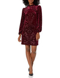 Women's Velvet Burnout Shift Dress with Voluminous Sleeves