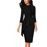 Womens Bow Tie Neck Asymmetrical Peplum Slim Fitted Cocktail Work Business Office Party Bodycon Sheath Dress (Color : B, Size : XS Code) | Women's Cocktail Dresses