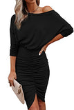 Women's Elegant Ruched Bodycon Dress Long Sleeve Off Shoulder Dress Sexy Party Club Cocktail Dress Mini Dress