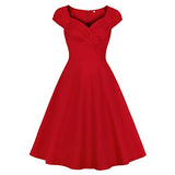 Women's Pleated Front Christmas Red Solid 1940s Vintage Dress