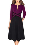 Purple And Black Sleeve Womens Elegant Front Zipper Slim Work Business Office Party Cocktail A-line Dress Vfshow