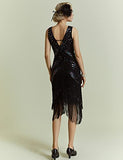 1920s Flapper Dress V Neck Sequin Beaded Dress Roaring 20s Gatsby Fringe Party Dress