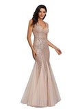 Sleeveless Double V-Neck Long Mermaid Sequin Formal Evening Dresses | Women's Formal Dresses