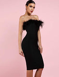 Women's Sexy Off Shoulder Feather Bandage Evening Club Party Dress