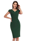 Dark Green Women's Work Dress V-Neck Business Dress Slim Bodycon Pencil Dress - KOJOOIN | Women's Work Dresses
