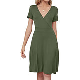 Ladiess Dress Solid Casul V-Neck Knee-Length Short Sleeve Long Dress Bodycon Dress Office Wear for Casual Club Cocktail Evening Gowns Work UK Size 8-26 | Women's Work Dresses