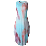 Maxi Dress for Women, Women's Fashion Tie Dye Print Slit Summer Dress Casual Pocket Sleeveless Tank Top Long Dress | Original Brand