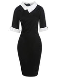 Women's Slim Fit Plaid Floral Printed Half Sleeve Formal Body-con Dress Pencil Dresses SK276 | Women's Work Dresses