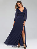 Women's V-Neck Front Wrap High Thigh Slit Evening Dress  - Sara Clothes