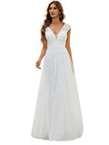 Lace Cap Sleeve V Neck A-line Wedding Dresses For Women 0217 | Women's Casual Dresses