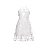 Summer Dress For Women White Lace Backless V Neck Spaghetti Strap Dress Floral High Waist Flowy Beach Dress 2021 | Women's Casual Dresses