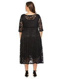 Women Plus Size Floral Lace 3/4 Sleeve Party Wedding Cocktail Midi Dress With Pockets | Women's Casual Dresses