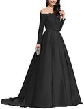 Shoulder Satin Long Formal Dresses for Women Lace Evening Gowns with Sleeves Prom Dresses Cf070