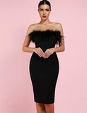 Women's Sexy Off Shoulder Feather Bandage Evening Club Party Dress