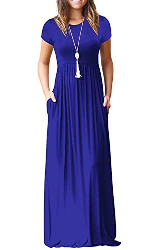 Royal Blue Maxi Dress Summer Casual Long Dresses for Laydies with Pockets - GRECERELLE